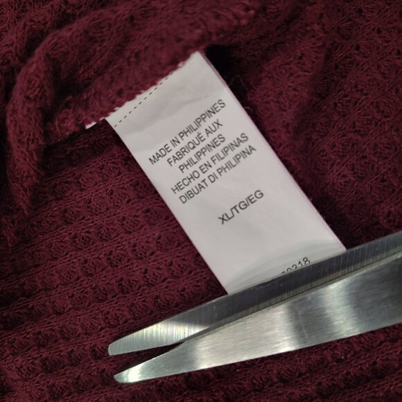 Lucky Brand Shirt Womens XL Boho Thermal Waffle Knit Lace Back Tulip Hem Red - Picture 7 of 10